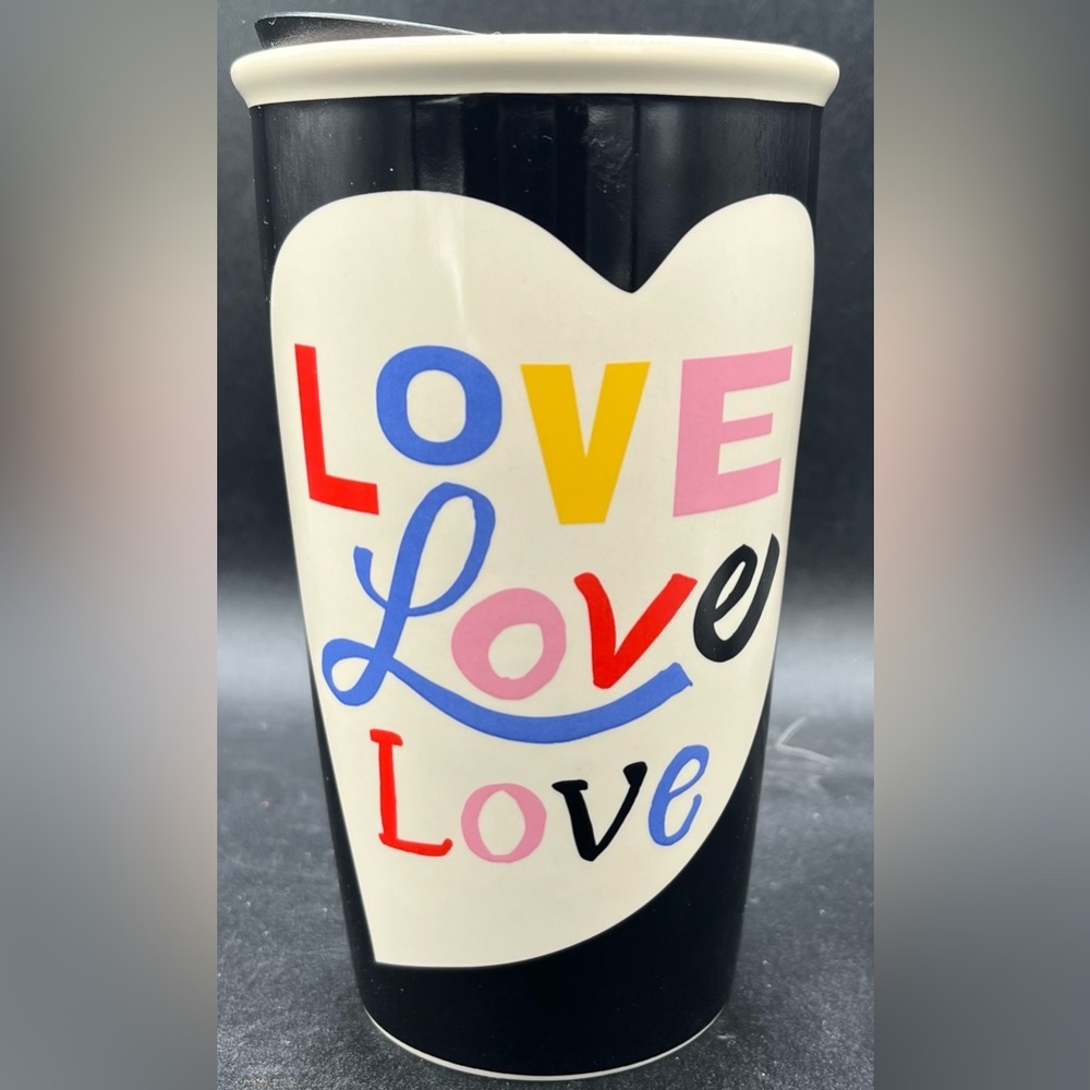 Starbucks Valentine’s Day Heart Love Ceramic Traveler Tumbler Mug 12oz‎ Lid EUC